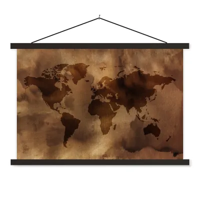 Produktbild von MuchoWow® Textilposter Weltkarte - Braun - Muster 120x80 cm mit schwarzem Rahmen - Wanddeko