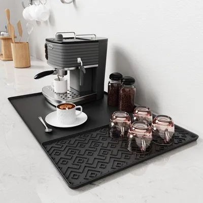 Obrázok produktu pre Silikónová podložka pod kávovar, 60 cm x 40 cm, odnímateľná, pre kávovary a vrecká na kávu, čierna