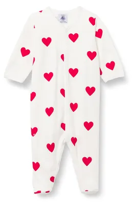 Productafbeelding van Petit Bateau baby pyjama voor meisjes, geschikt om in te slapen, wit met marshmallow/rode details