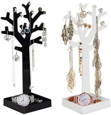 Produktbild von PromoHome® Schmuckbaum Set aus 2 mit Aufbewahrungsschale - Schwarz und Weiß