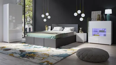 Produktbild von Schlafzimmer Komplett Set 5 tlg LABRI Grau- Weiss Hochglanz