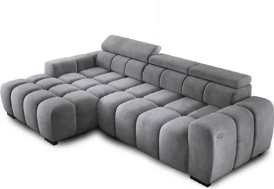 Produktbild von Ecksofa OMBO 285x168x77/97 cm, Linke Seite Mit Schlaffunktion, Elektrisch Ausziehbarer Sitzfläche, Verstellbaren Kopfstützen, Dunklen Buchenholzfüßen, Hydrophobem SALVADOR-Bezugstoff - Graphit