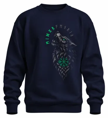Produktbild von Wikinger Wolf Runen Vegvisir Nordisch Keltische Knoten Sweatshirt Pullover, Navy, L