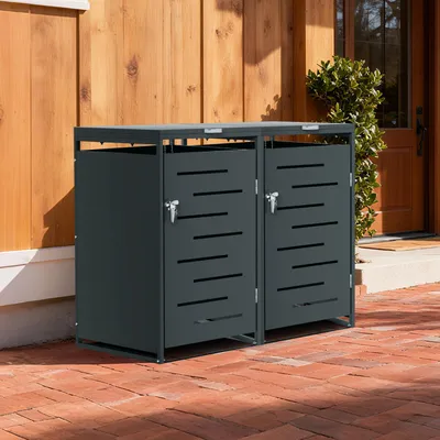 Produktbild von Faziango Mülltonnenbox 2er Set für 120L & 240L Mülltonnen, Edelstahl pulverbeschichtet, wetterfest, mit Gasdruckdämpfer
