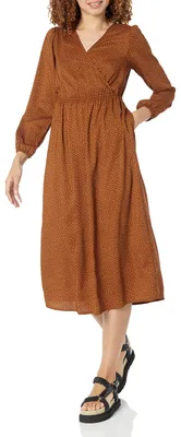 Produktbild von A. Essentials Damen Leichtes Georgette-Midikleid mit Langen Ärmeln und V-Ausschn