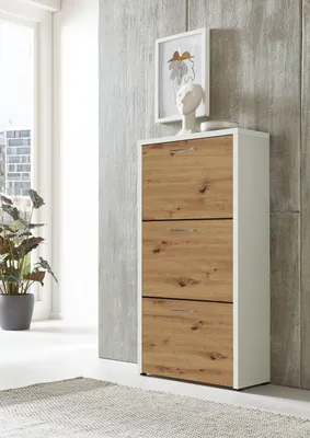 Produktbild von BMG Möbel Schuhkipper »Siena« (Schuhschrank Schuhregal Schrank Garderobe, 3 Klappen), Metallgriffe, 18 Paar Schuhe