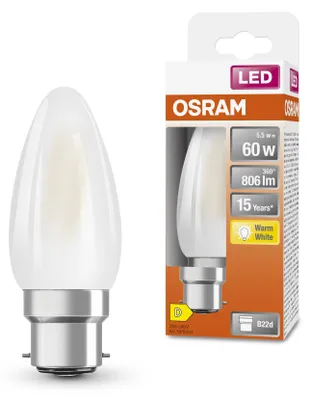 Obrázek produktu pro LED žárovka B35 Candle B22d 5,5W = 60W 806lm 2700K Warm 300° Retrofit Filament CLASSIC Osram