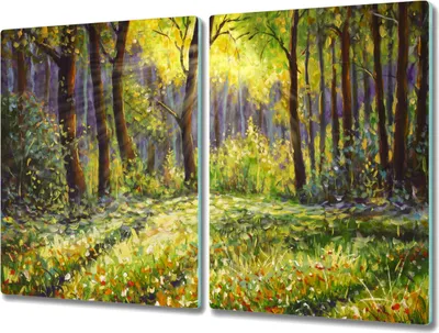 Produktbild von Coloray Hackbrett Kochplattenabdeckung Herdabdeckplatte 2x40x52 cm Schneidebrett Küchenbrett - Blumen Wald Natur