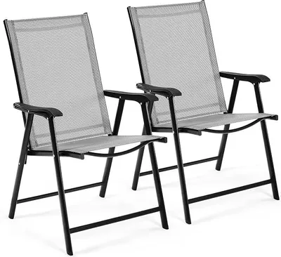 Produktbild von 2er Set Gartenstühle, Hochlehner Klappstühle Terrassenstühle mit Rückenlehne & Armlehnen, Klappbare Outdoor-Stühle Essstühle bis 150 kg Belastbar Grau