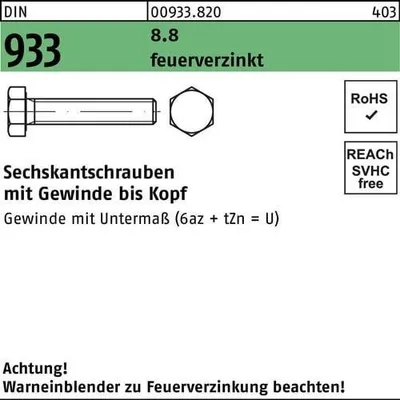Produktbild von Reyher  Sechskantschrauben DIN 933 8.8 U M 24x140 tZn 009338200240140 (10 Stück)