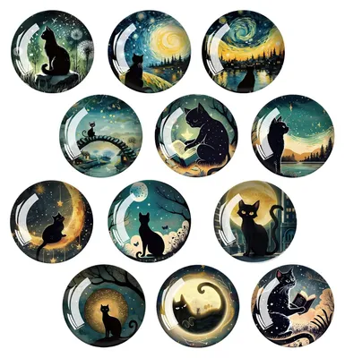 Kühlschrankmagneten 12er-Set, 30 mm, Katzenmotive, Glas