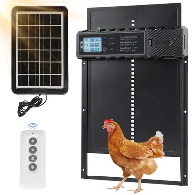 Image de Porte automatique pour poules - Ouvertures automatiques pour poulailler - Contrôle par minuterie - Ouverture et fermeture automatiques - Protection anti-encastrement - Acier - Noir
