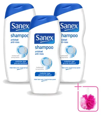 Productafbeelding van 3 x Sanex Anti-roos shampoo - met kamille en tarwe-eiwit - 250 ml - voordeelverpakking - 3 stuks