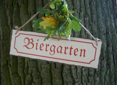 Produktbild von Eisenschild, Hängeschild, Wandschild, Biergarten, Metallschild 30x9 cm
