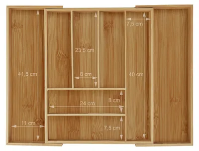 Besteckbox aus Bambus, ausziehbar, 7 Fächer, 6,5x57,5x43 cm, Natur