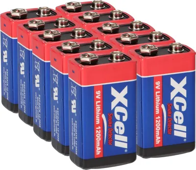 Produktbild von 10x XCell Lithium 9V Block Hochleistungs- Batterien für Rauchmelder / Feuermelder - 10 Jahre Batterie Lebensdauer
