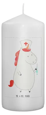 Produktbild von Mr. & Mrs. Panda Kerze Einhorn Krankenschwester 15 x 7 cm - Weiß - Geschenk, Ärztin, Unicorn, Blockkerze, Wachskerze, Krankenpflegerin, Erinnerungskerze, Stumpenkerze