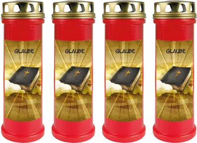 Produktbild von Grabkerze Rot 4er Pack, Brenndauer: 100 Stunden ( je Kerze ), Motiv: Glaube