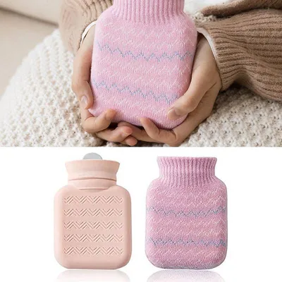Produktbild von Wärmflasche mit Bezug,Wärmflasche mit Strickbezug,Abnehmbare und Waschbare Wärmebeutel,Hot Water Bottle für Erwachsene & Kinder Winterheizung, Rosa, 320 ML
