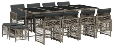 Image de vidaXL Ensemble de jardin 13 pièces avec coussins Gris Poly rotin