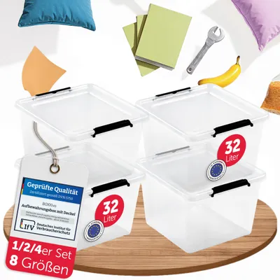 Produktbild von BOXXivo Aufbewahrungsbox 32L mit Deckel im 4er Set – BPA-freie Stapelbox, robuste & lebensmittelechte Box