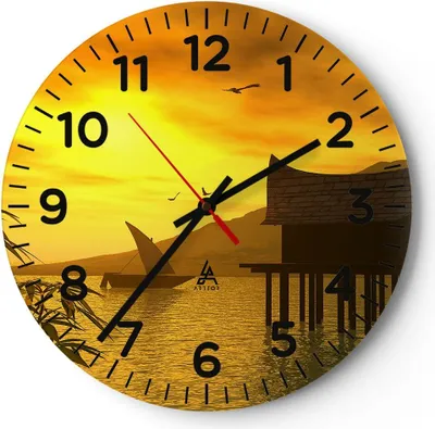 Produktbild von Wanduhr - Rund - Glasuhr - Asien Berg Meer Felsen - 40x40cm - Schleichendes Uhrwerk - Lautlos - zum Aufhängen bereit - Dekoration Modern - Wanddekoration aus Glas - C4AR40x40-0363