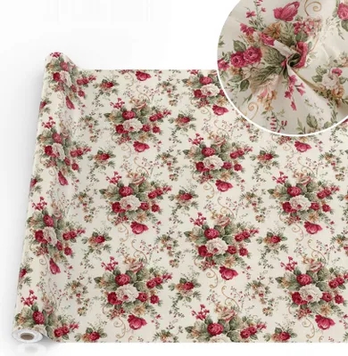 Produktbild von Tischdecke Blumenstrauß mit Blumen Botanik aus Stoff Tischwäsche mit Beschichtung Tischtuch Barock Beige Breite 140cm Länge 2000cm mit Schnittkante