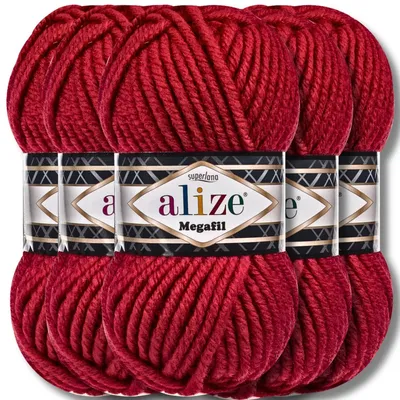 Produktbild von Alize 5x 100g Superlana Megafil dicke Wolle, Uni, Häkeln, Stricken (Red - 56)