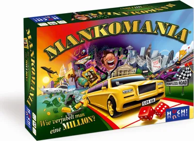 Produktbild von HUCH!, Mankomania, Gesellschaftsspiel, Verrücktes Familienspiel zum Geldverjubeln, Spannendes Millionärsabenteuer, Für 2–4 Spieler ab 8 Jahren