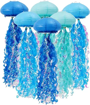 Productafbeelding van Zeemeermin Verjaardagsdecoratie,6 Stuks Papieren Lantaarn,Oceaan Lampions,Feestdecoraties,Verjaardagsdecoraties,Oceaanthema, Feestartikelen