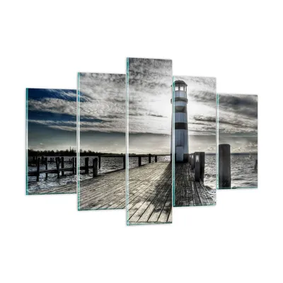 Produktbild von Bilder auf glas - See Leuchtturm Holzbrücke Wasser - 150x100cm - Glasbilder - Wandbilder - Kunstdruck - Wanddekoration aus Glas - Glas Bilder - Wandbild auf Glas - GEA150x100-0330
