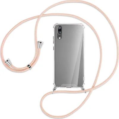 Produktbild von Handykette Backcover-Schutzhülle mit Band (Metall silberfarben) für Huawei P20 - rose peach