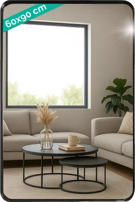 Produktbild von HSXL – Spiegel – rechteckiger Spiegel schwarz – 60 x 90 cm groß – großer Wandspiegel 60 x 90 cm rechteckig – industrielles/modernes Design – Badezimmer – Schlafzimmer – Wohnzimmer – Toilette