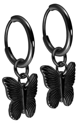 Produktbild von Titan Ohrclicker Creolen SCHMETTERLING Schwarz Innendurchmesser: 10mm + Designstärke: 1,6mm