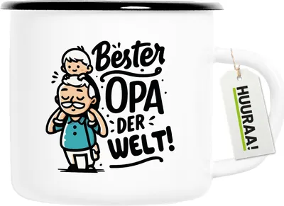 Produktbild von Huuraa Emaille Tasse Bester Opa der Welt 300ml Vintage Campingbecher Geschenkidee