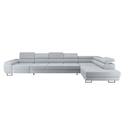 Produktbild von Moderne XXL Wohnlandschaft Ecksofa WILD 410 cm Hellgrau grau Monolith 84 Samt Ecksofa mit verstellbaren Kopfstützen