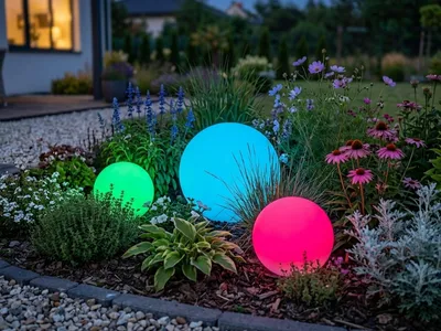 Produktbild von 3er SET Solarkugeln Garten mit Fernbedienung, RGBW & Erdspieß Ø 20cm & 30cm