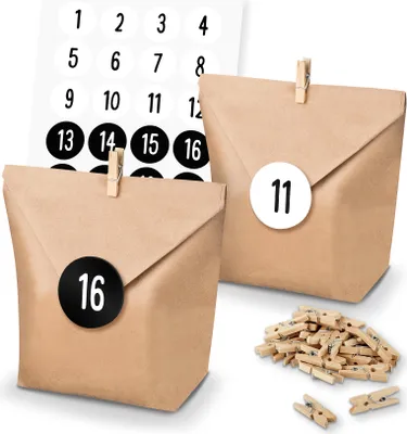Produktbild von itenga SET Adventskalender 24x Tüten + Klammern + Zahlensticker (Z33)