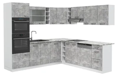 Produktbild von Eckküche Vicco R-Line Beton/Weiß 247 x 237 cm ohne Arbeitsplatte, Model 37695