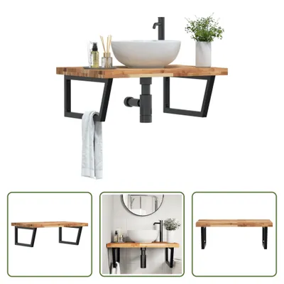 Image de The Living Store Étagère de lavabo murale en acier et acacia