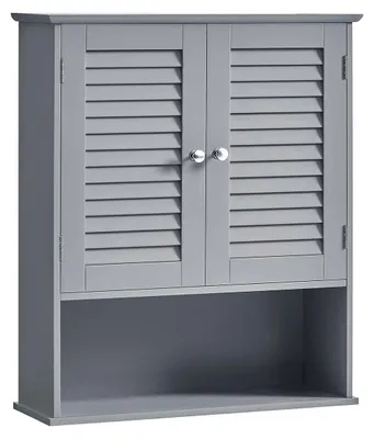 Image de Armoire de salle de bain – Armoire de rangement – Étagère réglable – 30 x 30 x 82 cm – Gris – MDF – Portes à lamelles