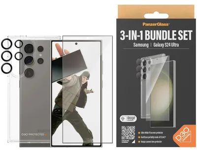 Productafbeelding van PanzerGlass bundel voor de Galaxy S24 Ultra (hoesje + schermbescherming + lensbescherming)