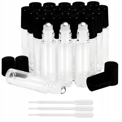 Produktbild von Transparente Glasflaschen mit Roll-on und 3 Pipetten (24 Stück)