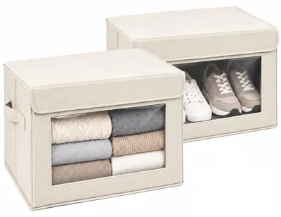 Aufbewahrungsboxen mit Deckel, 2 Stk., 45x35x27 cm, faltbar, beige