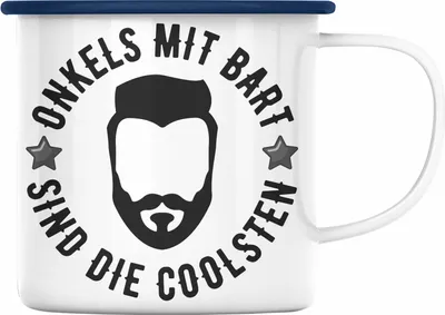 Produktbild von Trendation - Onkel mit Bart Emaille Tasse Geschenk Emaille Emaille Tasse Geschenkidee (Blau)