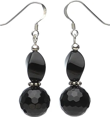 Produktbild von Ohrringe Ohrhänger echter Onyx facettiert 925 Silber 4.7cm schwarz Damen