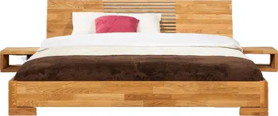 Produktbild von Bett Bento 11 aus Wildeiche massiv 140x200 cm mit Holzkopfteil und Holzbeinen