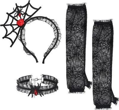 Obrázek produktu pro Halloweenská sada čelenek pro ženy – černá/červená s motivem pavučiny – ideální pro cosplay a oslavy
