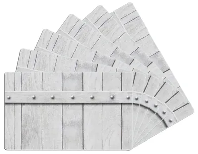 Produktbild von Wallario Frühstücksbrettchen 6er Set aus Glas, je 14 x 23 cm, mit rutschfesten Füßen, Motiv Graue Holztür