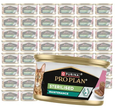 Produktbild von Purina Pro Plan Adult Maintenance Sterilisiertes 48x85g Nassfutter für Katzen, Feuchte Pastete mit Lachs und Thunfisch